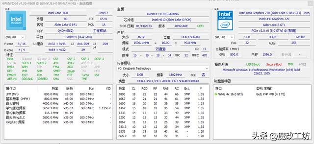 酷睿i7-1165g7和i7-11370h 处理器（598元12代酷睿I7ES处理器跑分57万TDP65W功耗120W）(8)